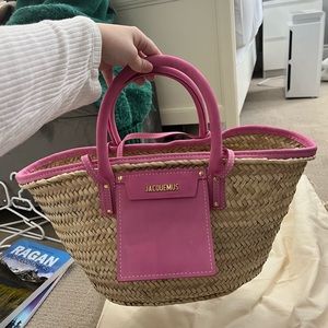 Jacquemus Le Panier Soleil Beige and Pink Straw Tote